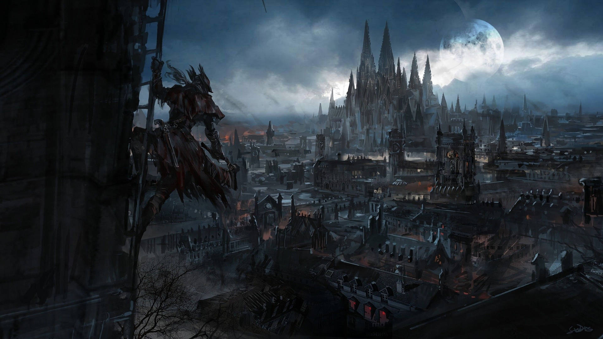 Striking City View From The Bloodborne Game In 1440p Resolution Wallpaper