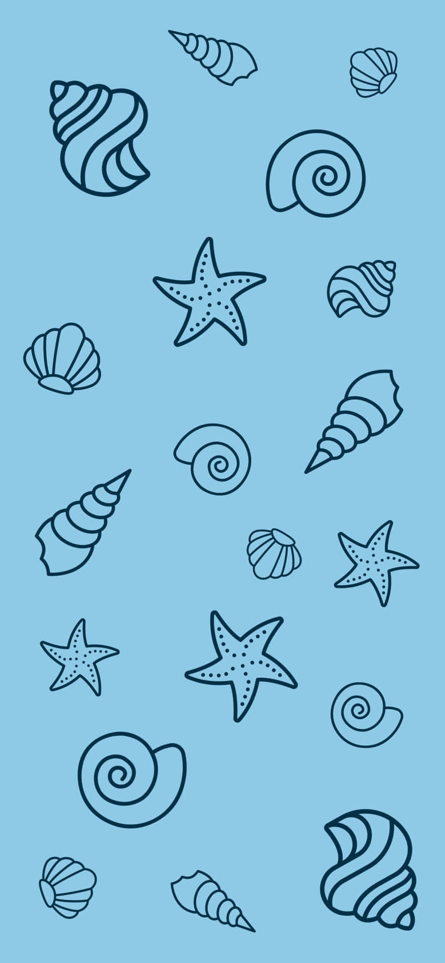 Blue Aesthetic Background With Cute Seashell Pattern