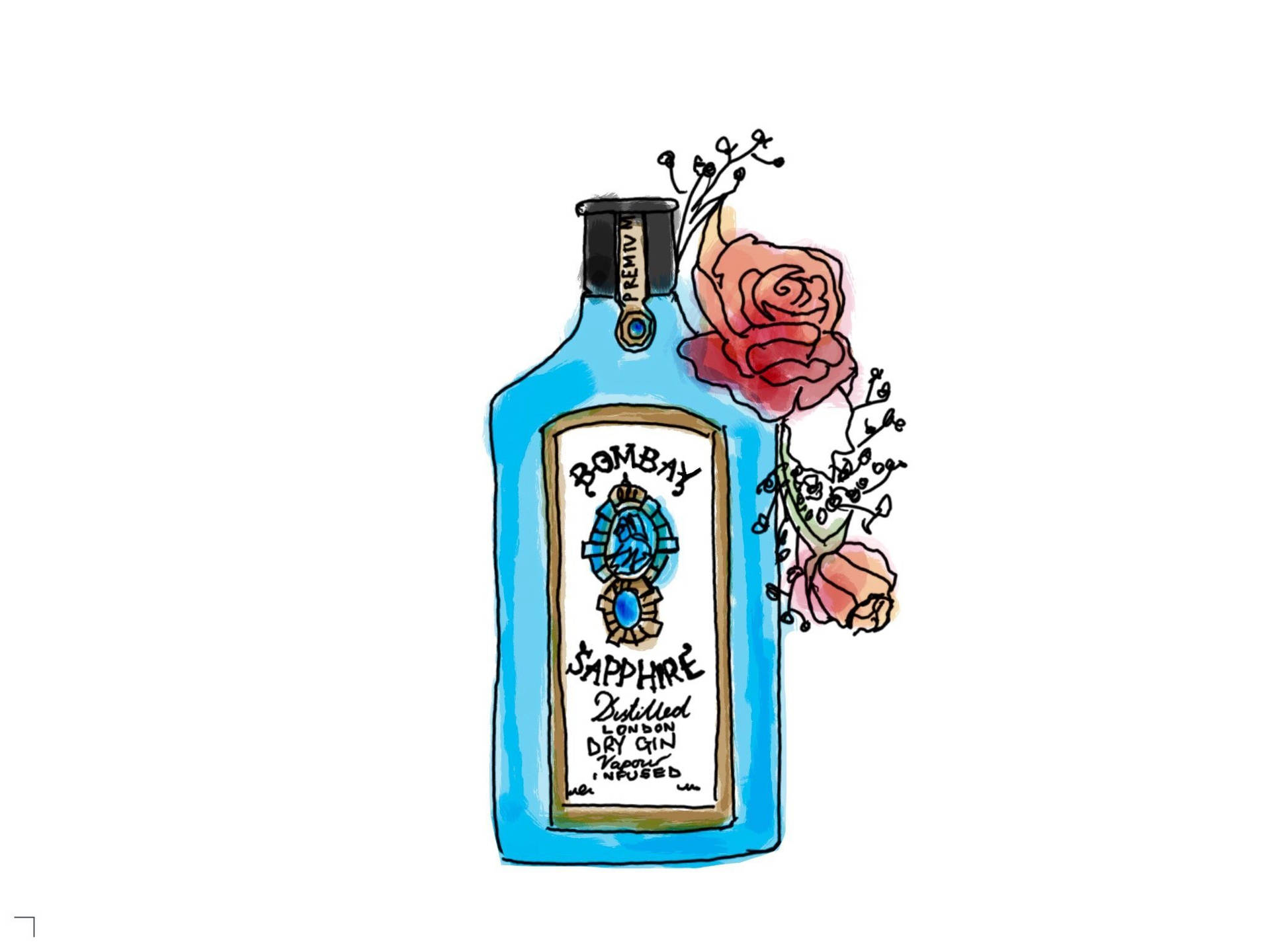 Exquisite Drawing of Bombay Sapphire Bottle Wallpaper