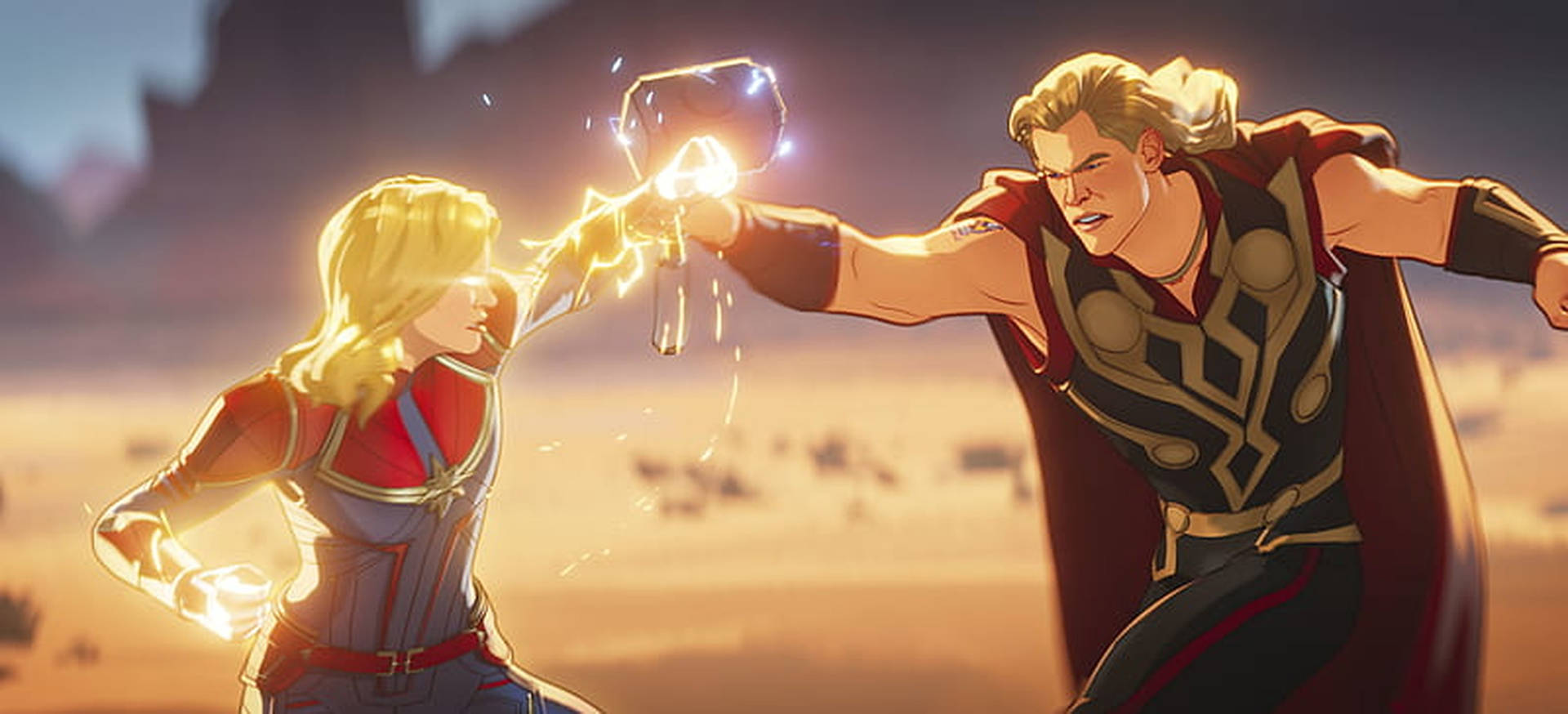 Captain Marvel Fighting Thor Marvel What If Wallpaper