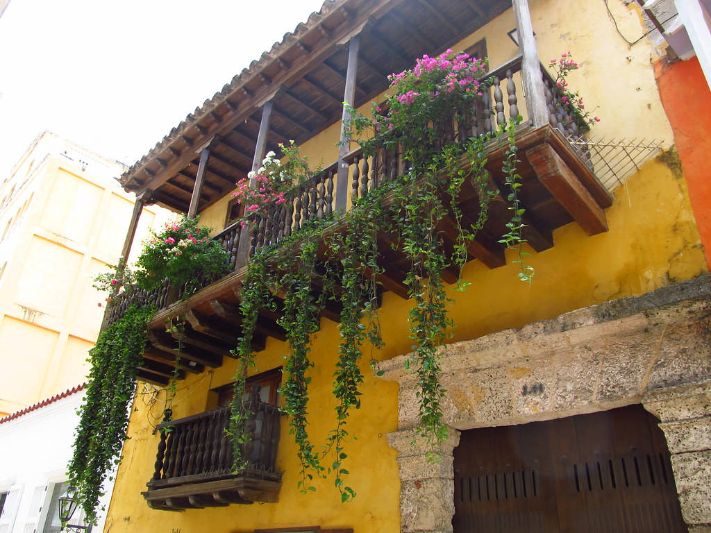 Cartagena Yellow Building With Balcony Wallpaper