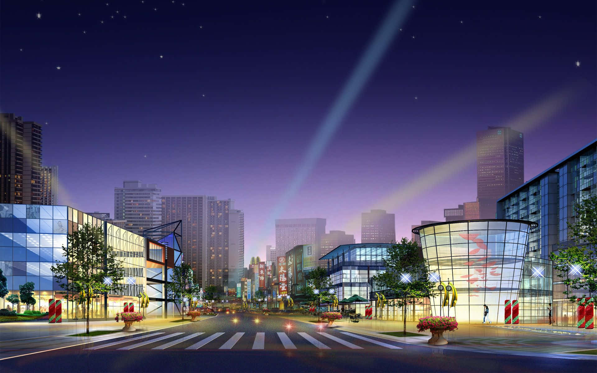 Modern Cartoon City Night Background Illustration
