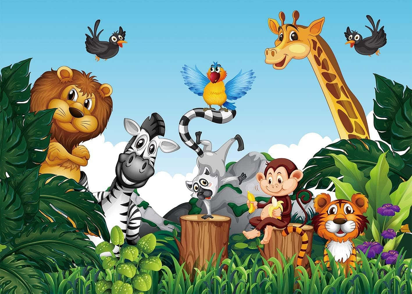 A Group Of Animals In The Jungle
