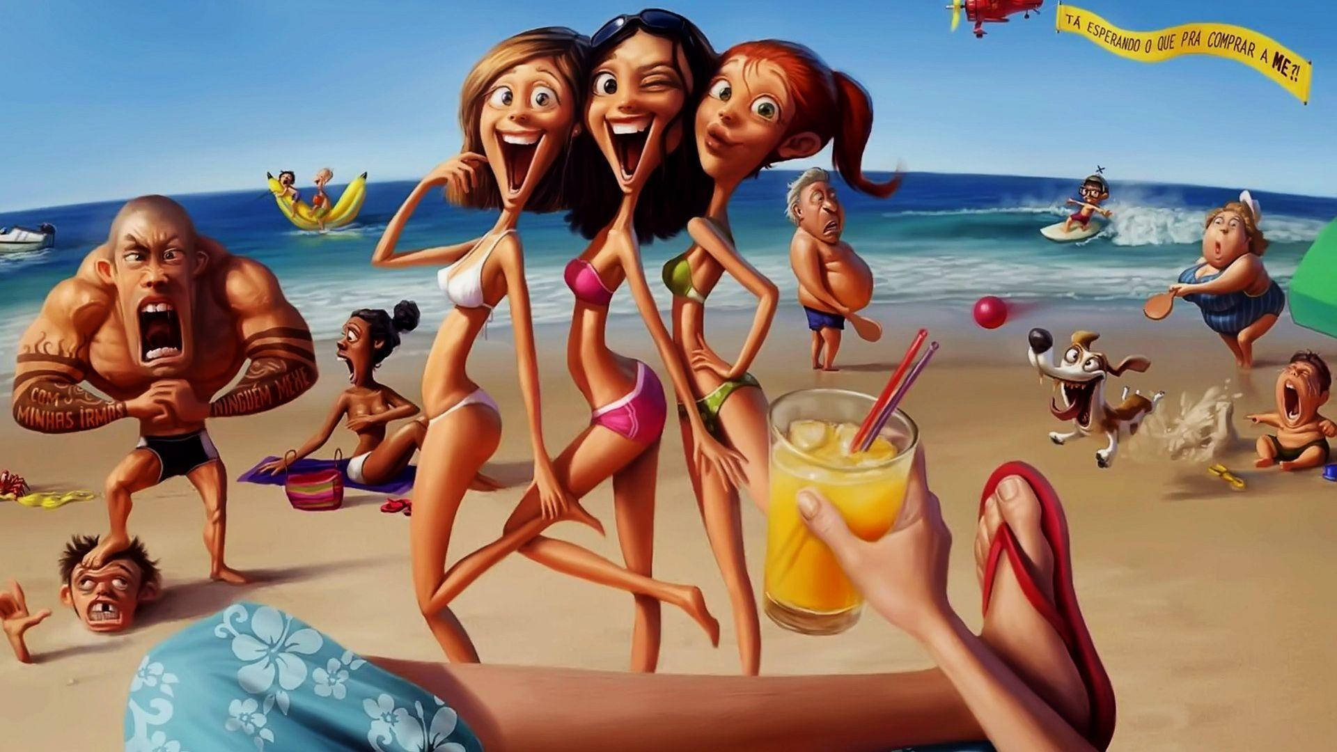 Cartoons Girls On The Beach Side Wallpaper