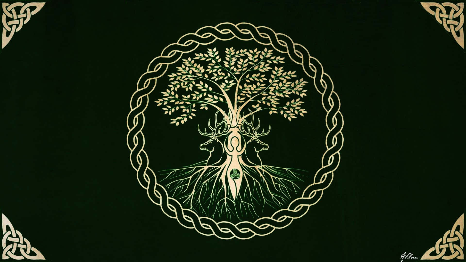 A Celtic Tree Of Life On A Black Background Wallpaper