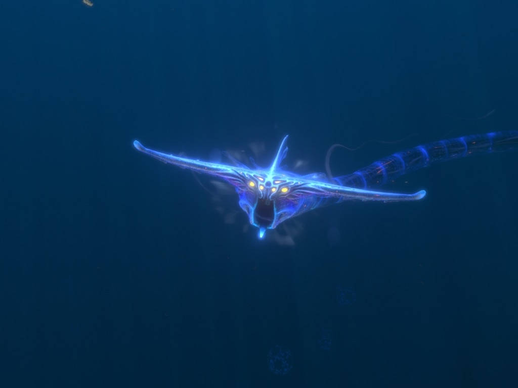 Majestic Ghost Leviathan Charging in Dark Oceans Wallpaper