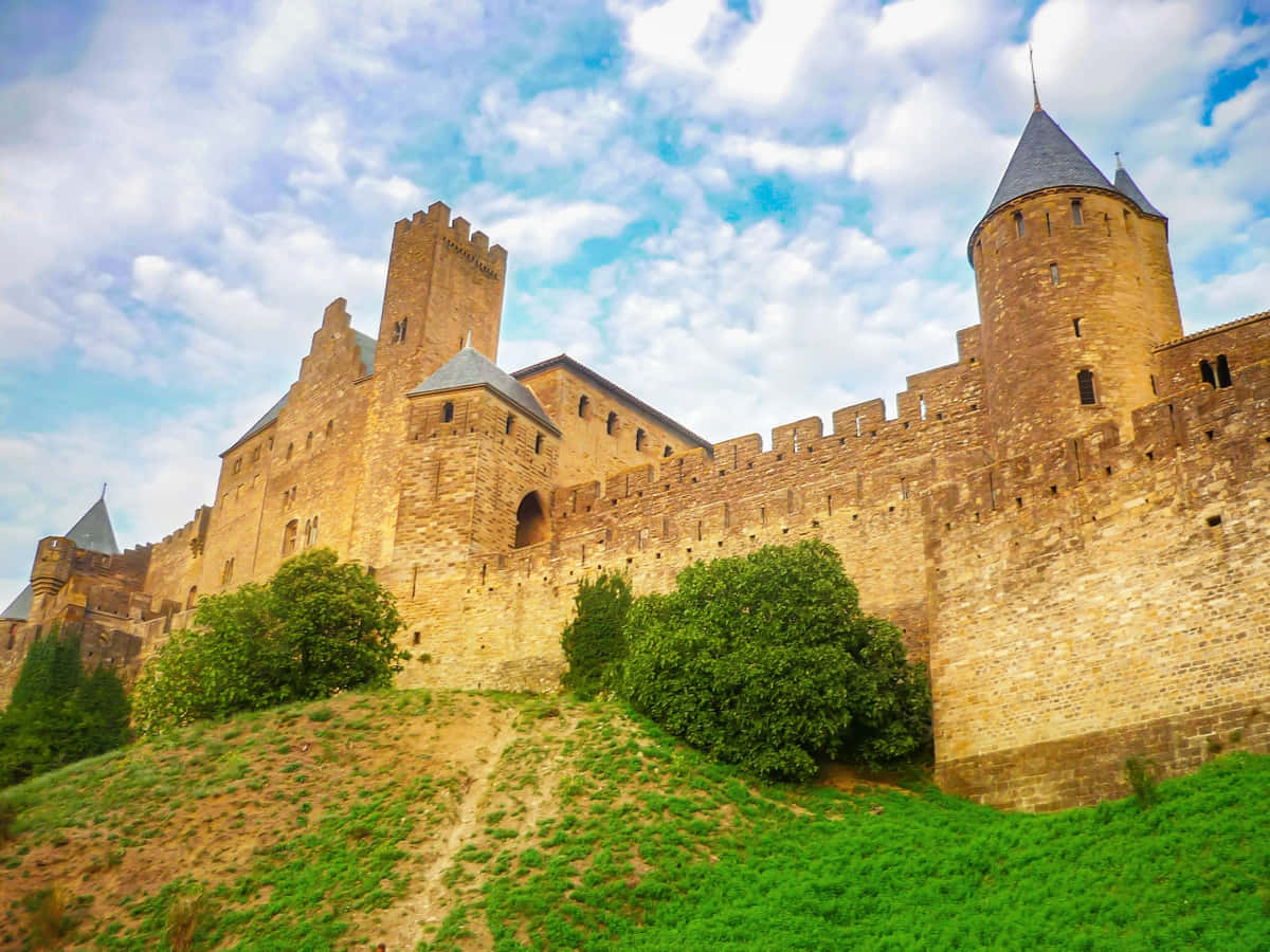 Chateau Comtal In Carcassonne Low Angle Shot Wallpaper