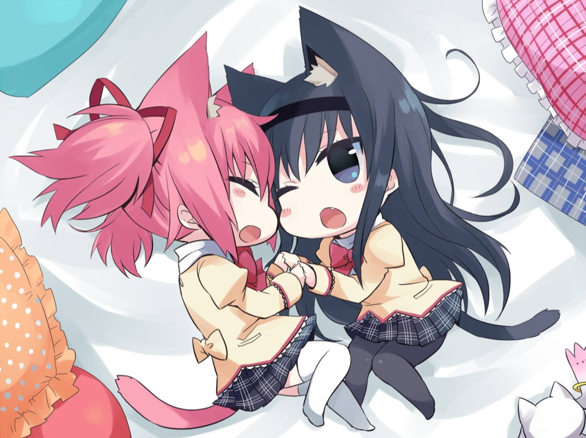 Chibi Cat Anime Lesbians Wallpaper