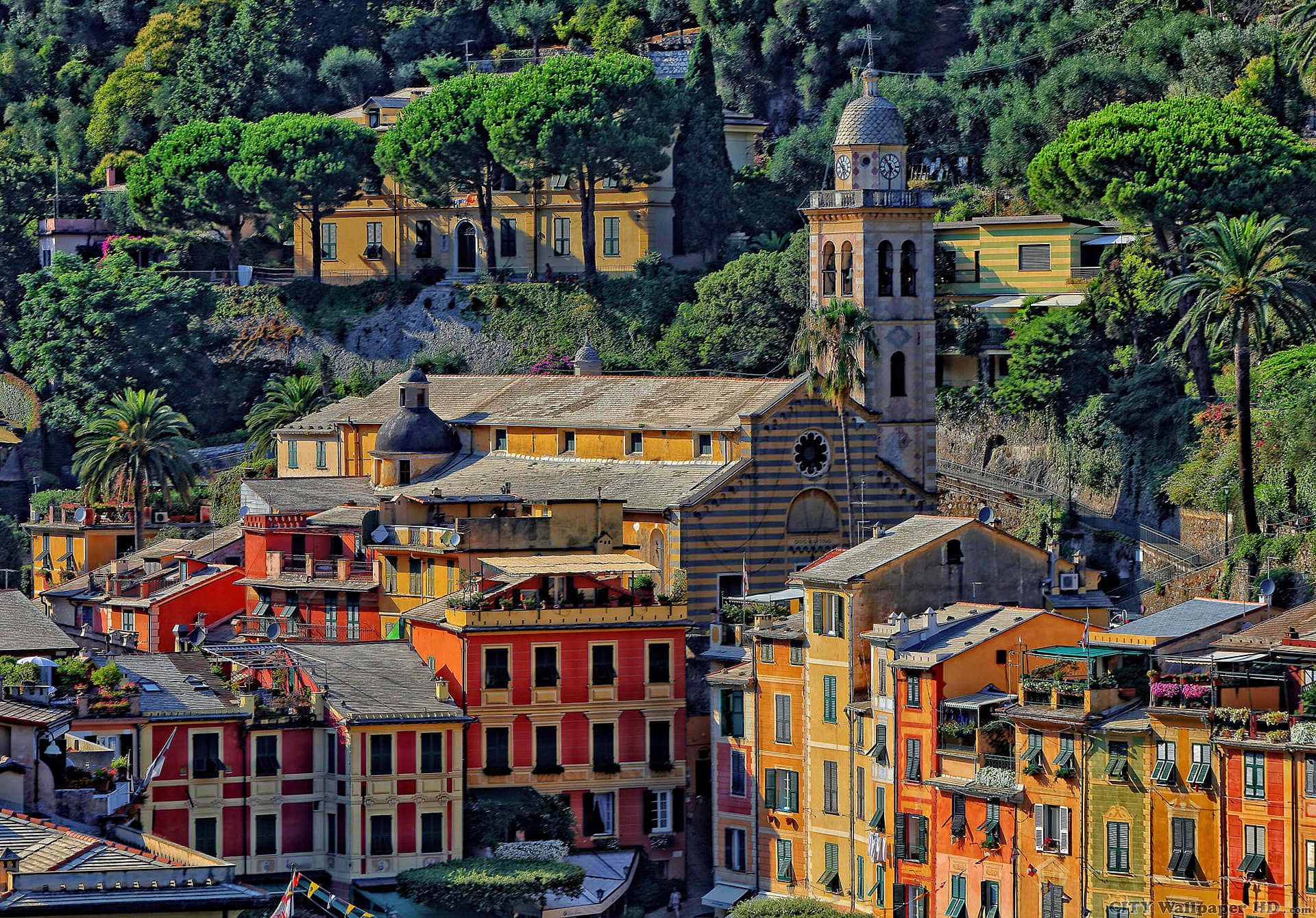 Chiesa Del Divo Martino And Houses In Portofino Wallpaper