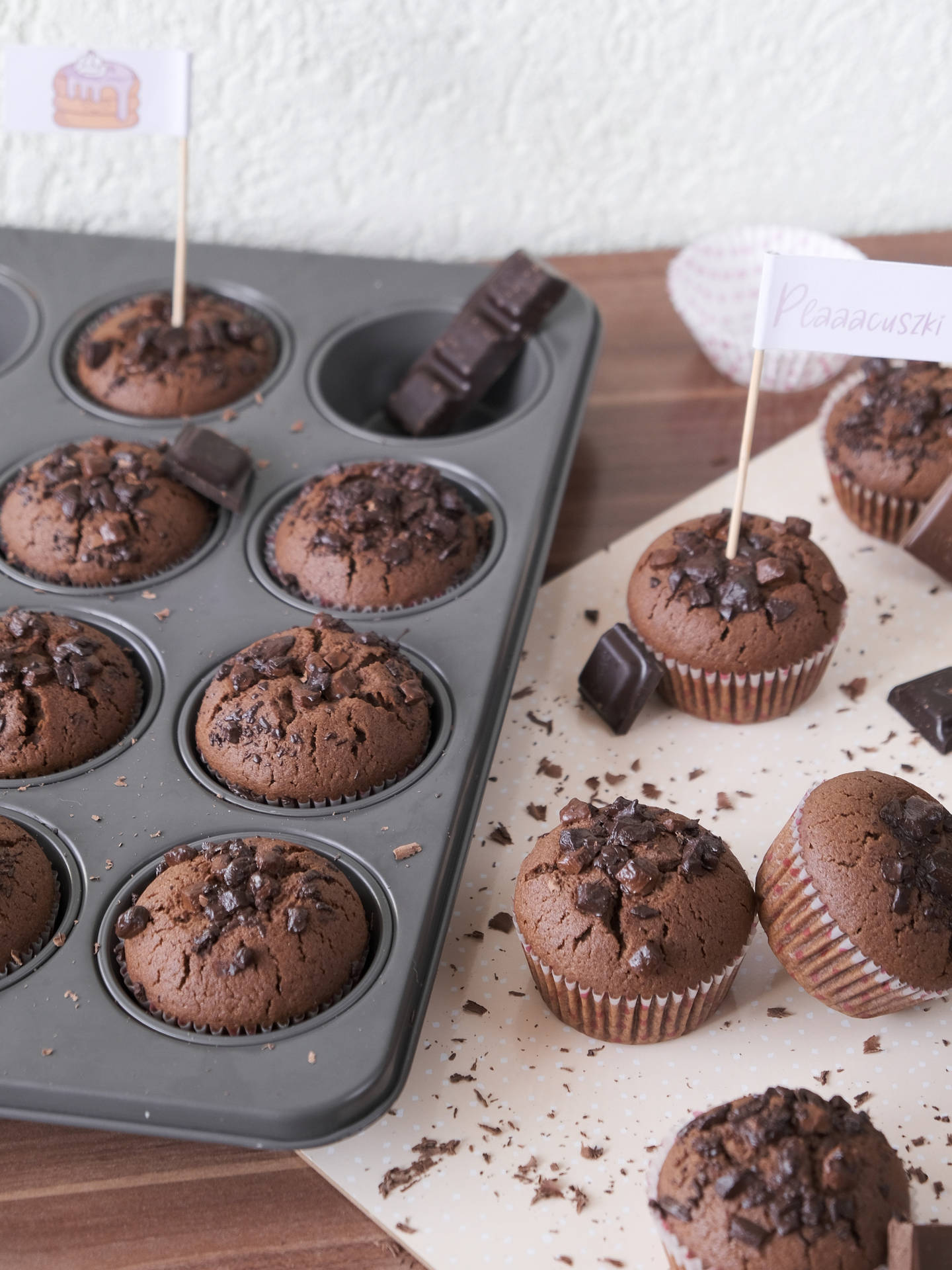 Indulge in Freshly Baked Chocolate Muffins Wallpaper