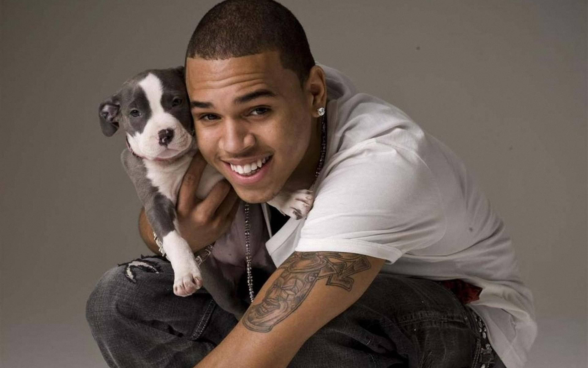 Chris Brown With Puppy Wallpaper