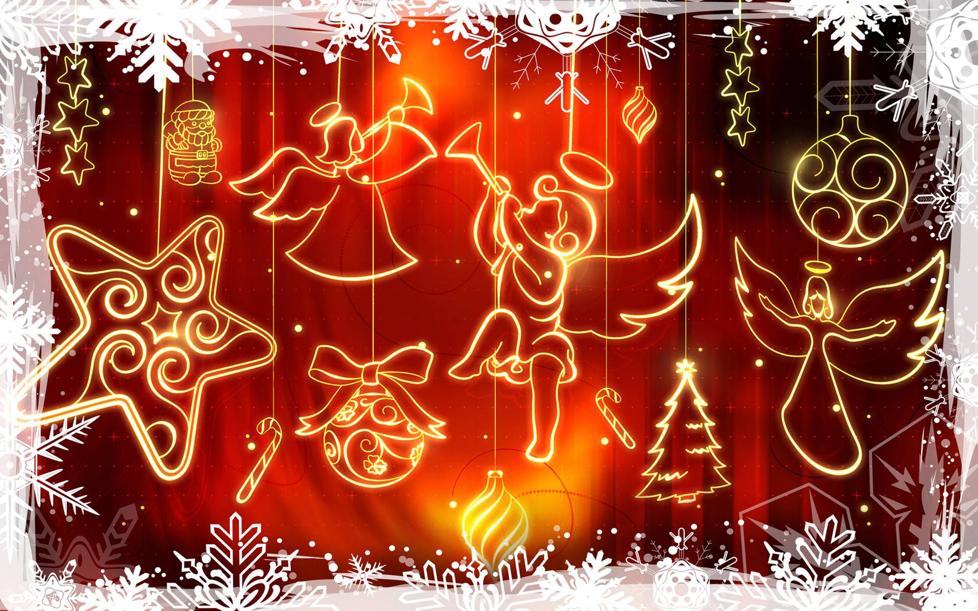 Christmas Angels And Ornaments Lights Wallpaper