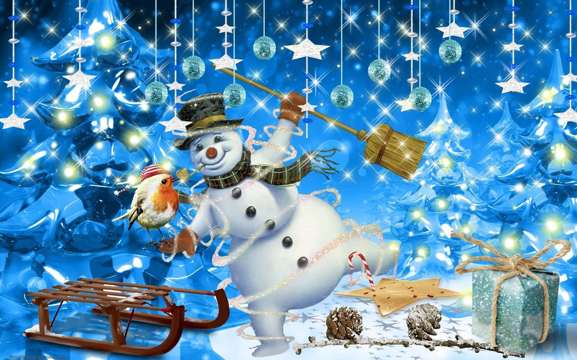 "Christmas snowman cheers and welcomes a magical winter season!" Wallpaper