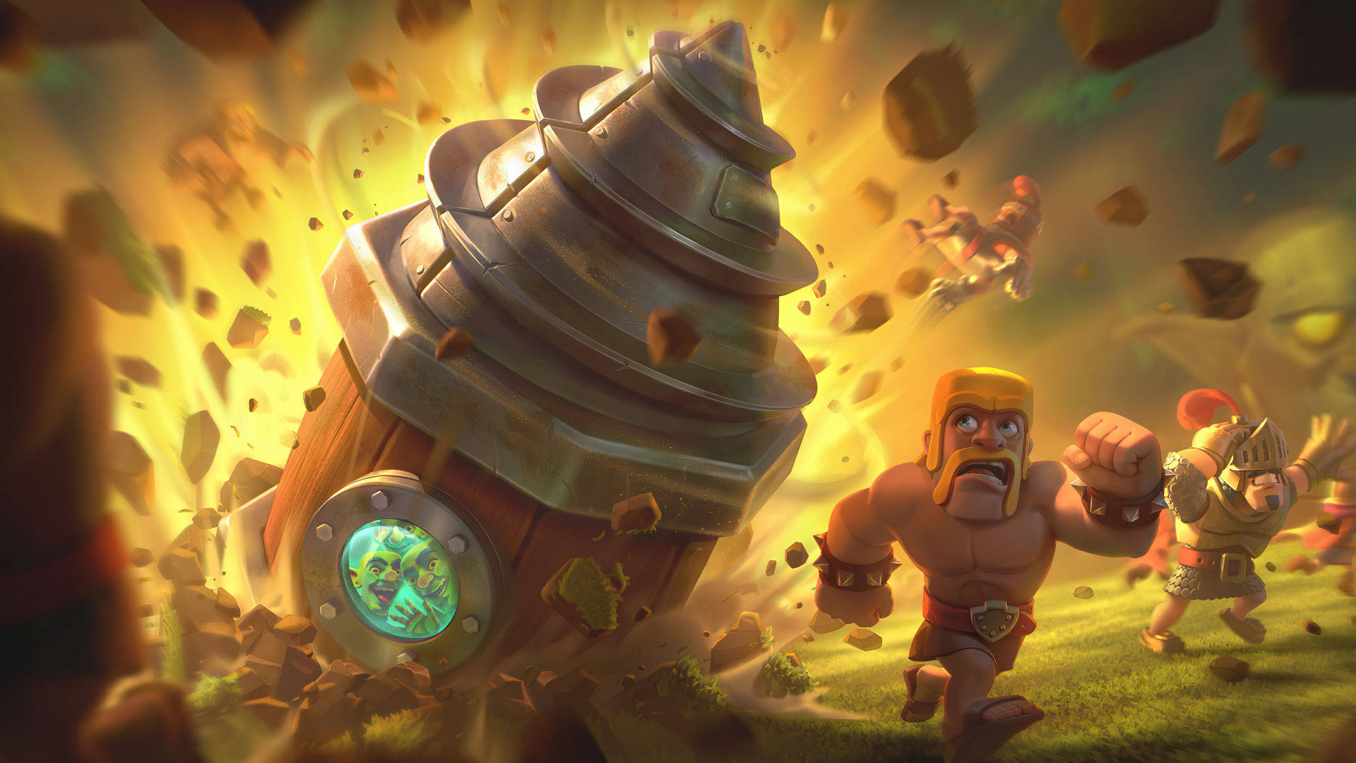 Prowess in Battle – Mega Knight Battling with a Drill Machine in Clash Royale Wallpaper