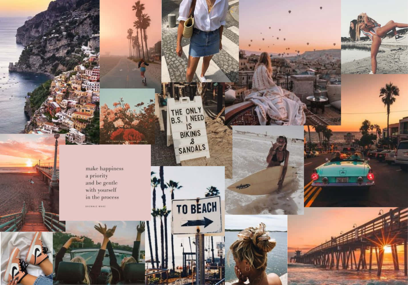 A Collage Of Photos Of People At The Beach Wallpaper