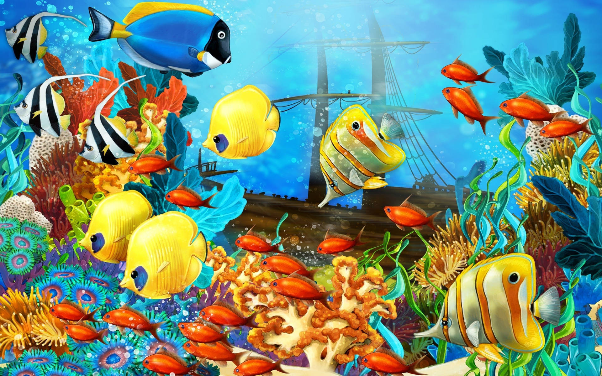 Colorful Cool Fishes Wallpaper
