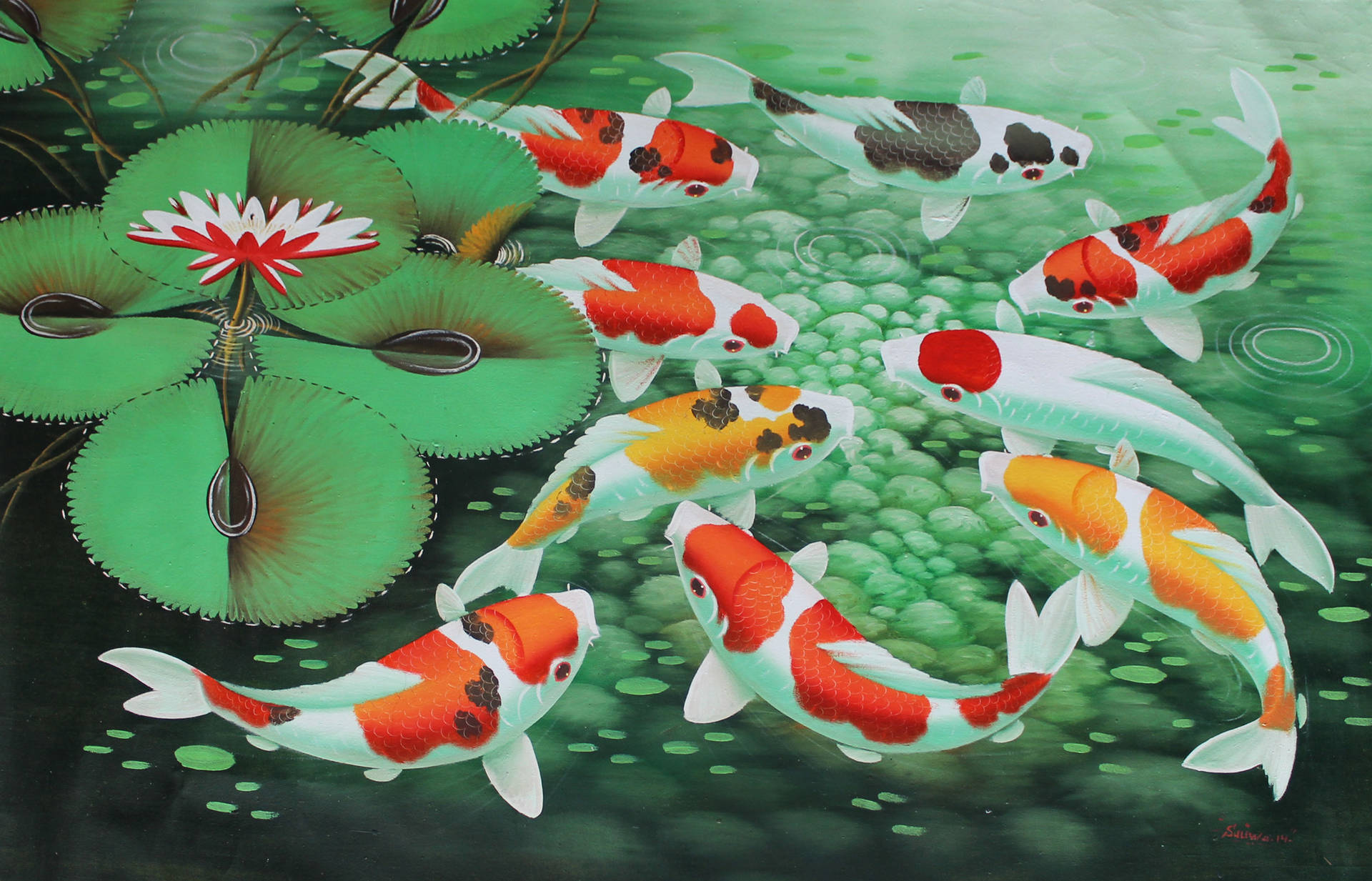 Colorful Koi Fish Swimming Gracefully Through Still Waters Wallpaper