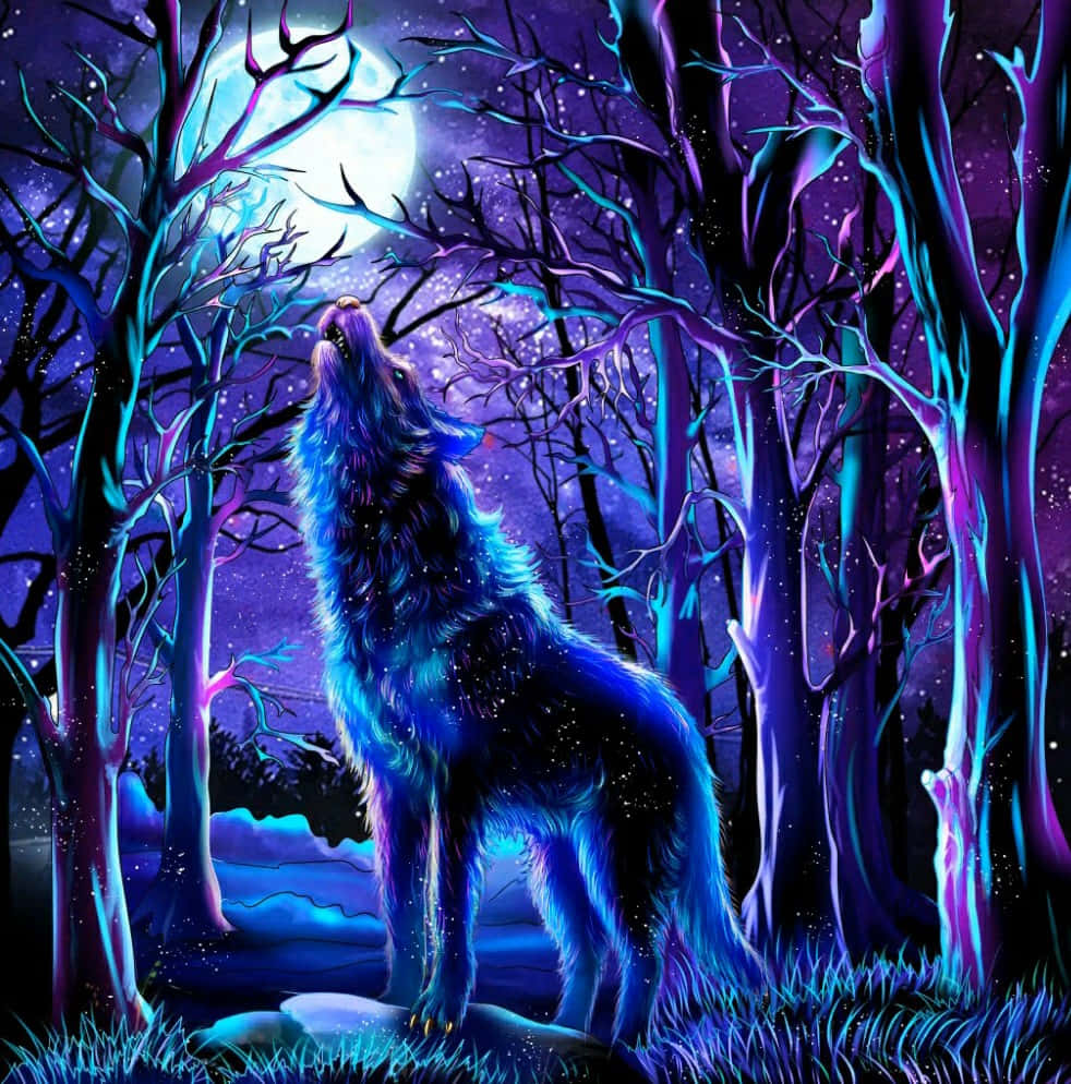 Striking Blue Wolf Artistic Wallpaper Wallpaper