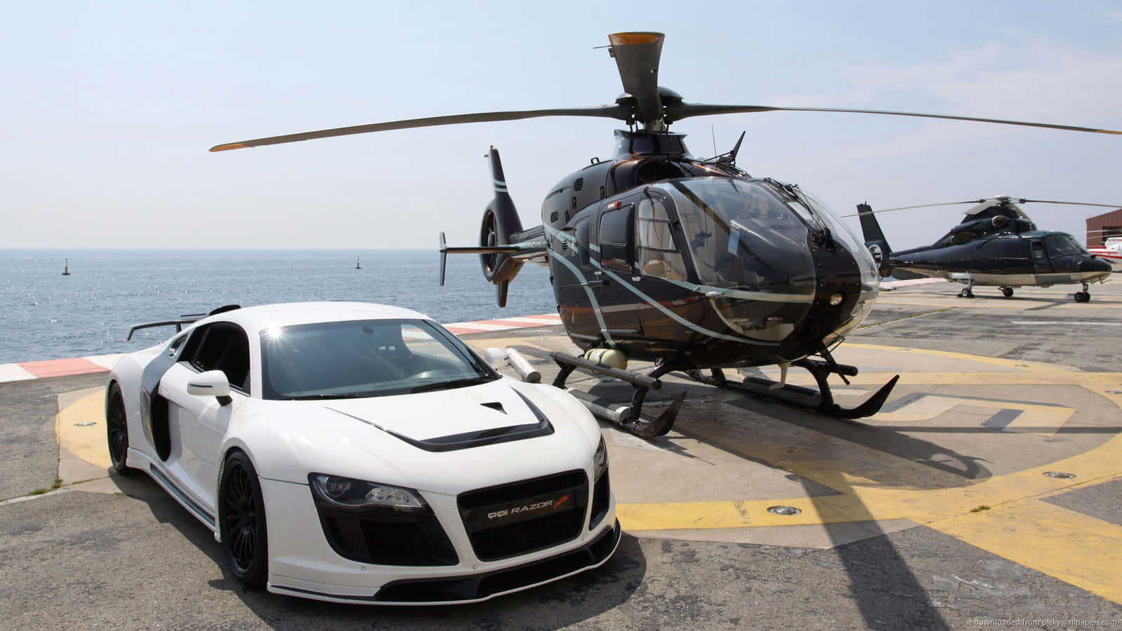 Cool Helicopter And Audi R8 Car Wallpaper
