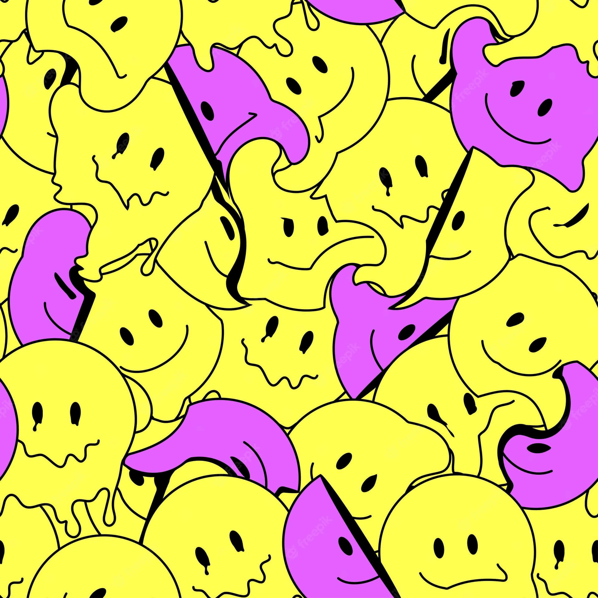 Cool Melted Seamless Pattern Aesthetic Trippy Smiley Face Wallpaper