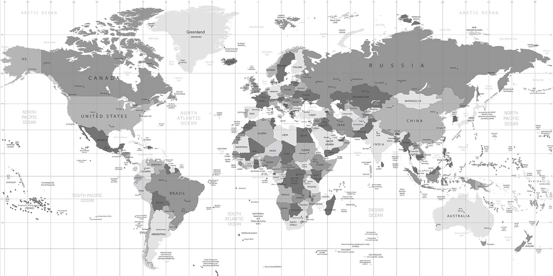 Countries Map Greyscale Wallpaper