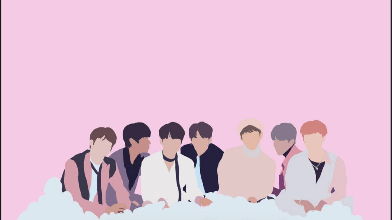 Cute BTS Drawing Pink Faceless  Wallpaper