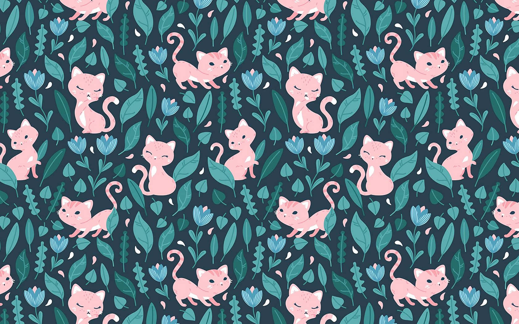 Green Aesthetic Cute Cat Pattern Wallpaper