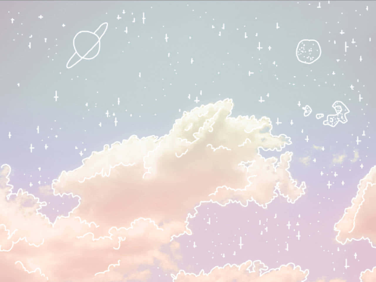Cute Cloud With Doodles Of Stars And Planets Wallpaper