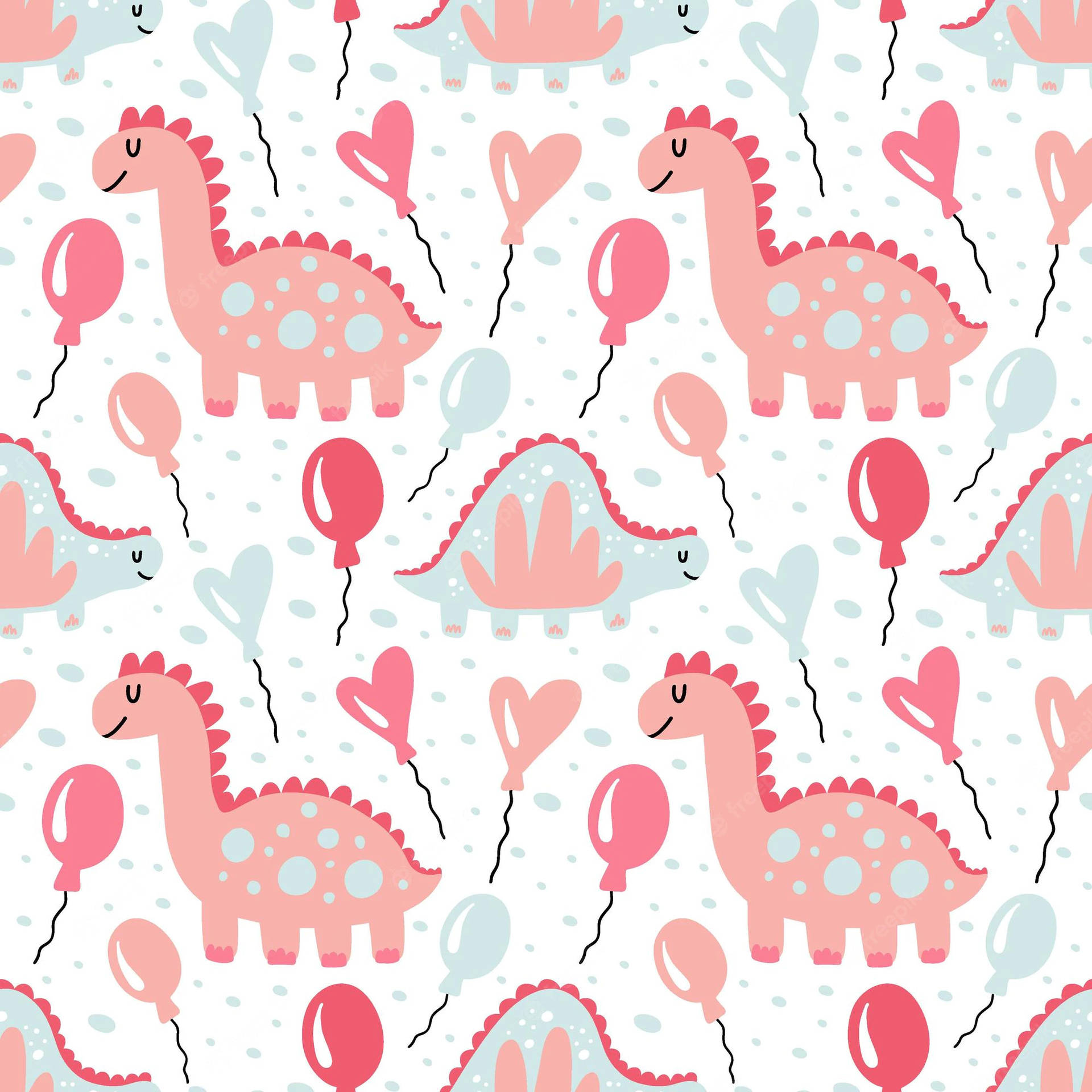 Cute Pink Dinosaur Pattern With Balloons Wallpaper