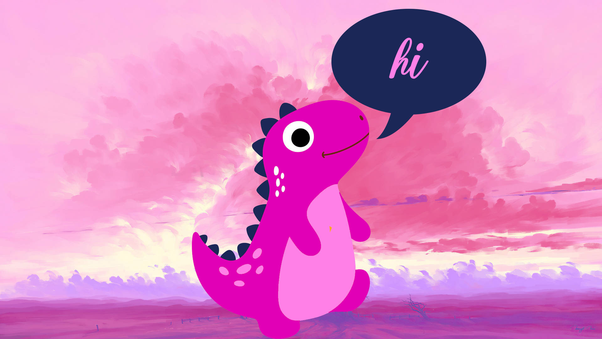 Cute Pink Dinosaur Saying Hi Wallpaper