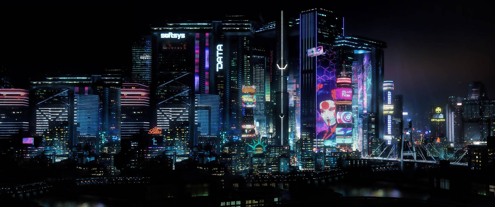 Cyberpunk 2077 3440x1440 City Skyscrapers Wallpaper