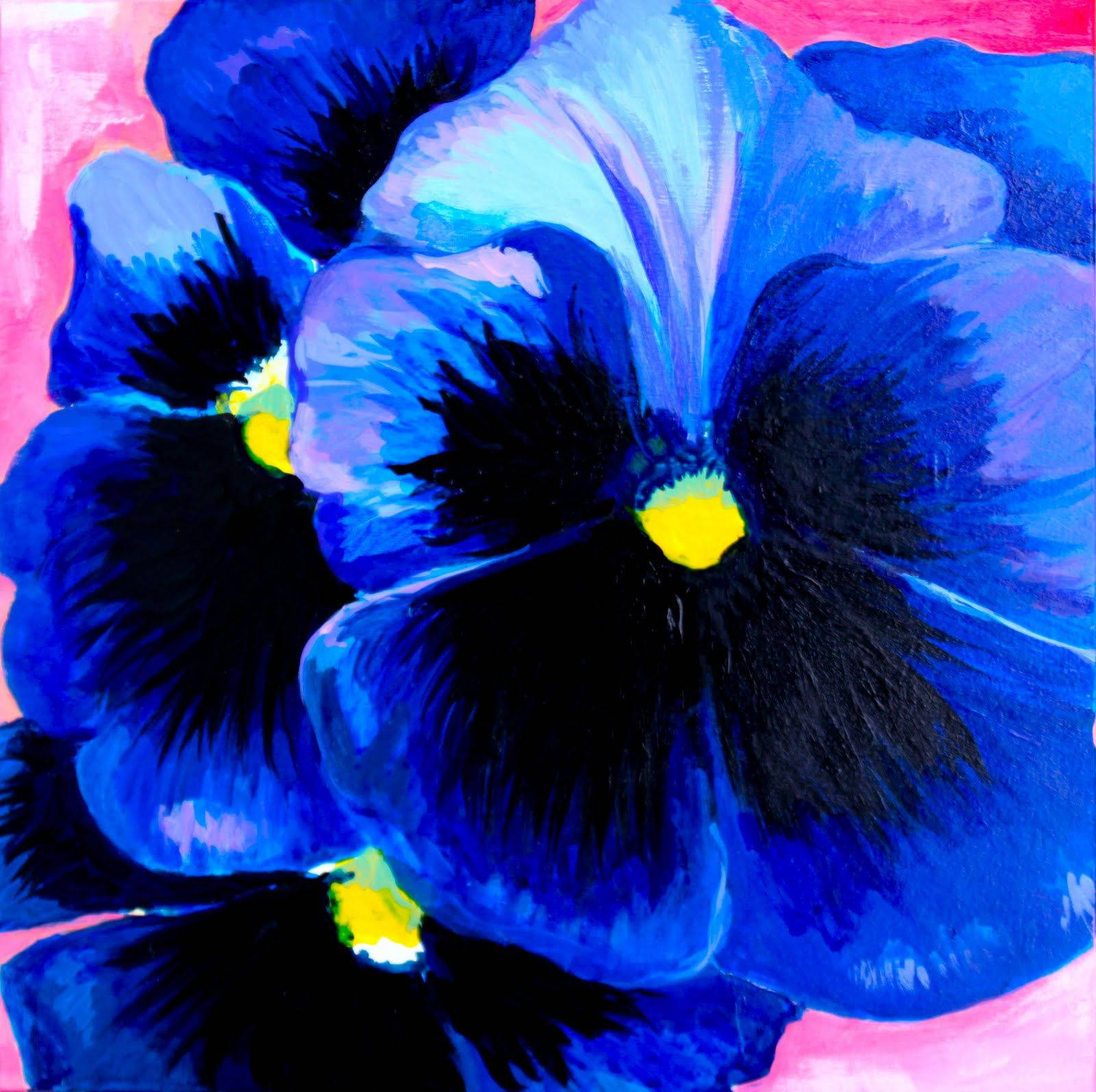 Intricate Oil Painting of a Dark Blue Pansy Wallpaper