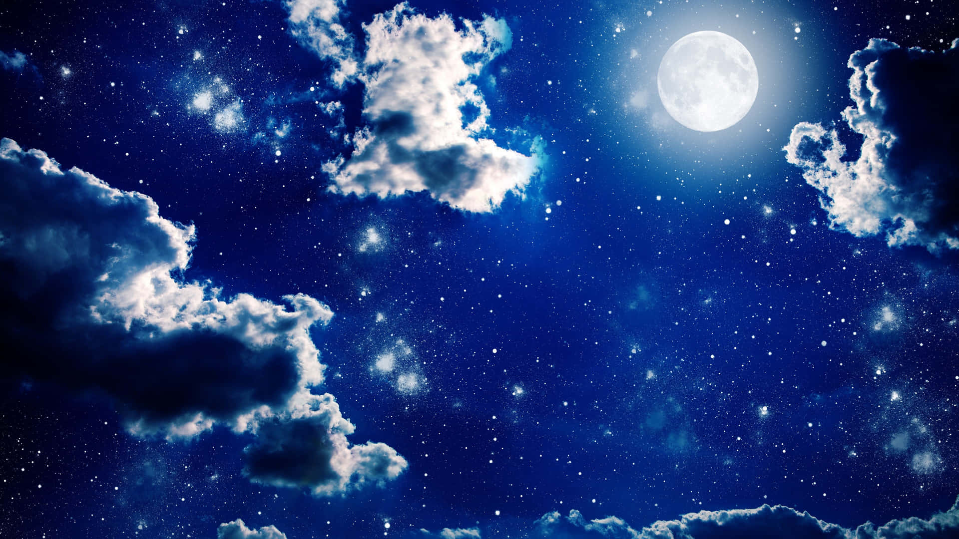 Dark Blue Starry Night Sky Moon Wallpaper