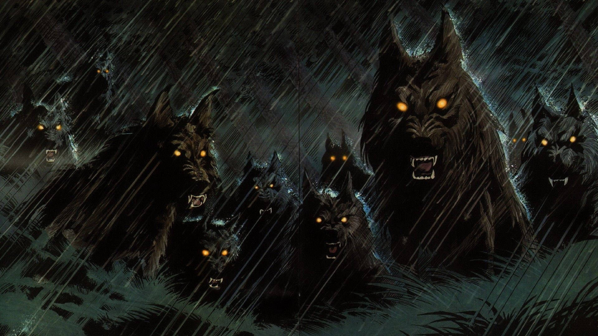 Dark Halloween Wolves Wallpaper