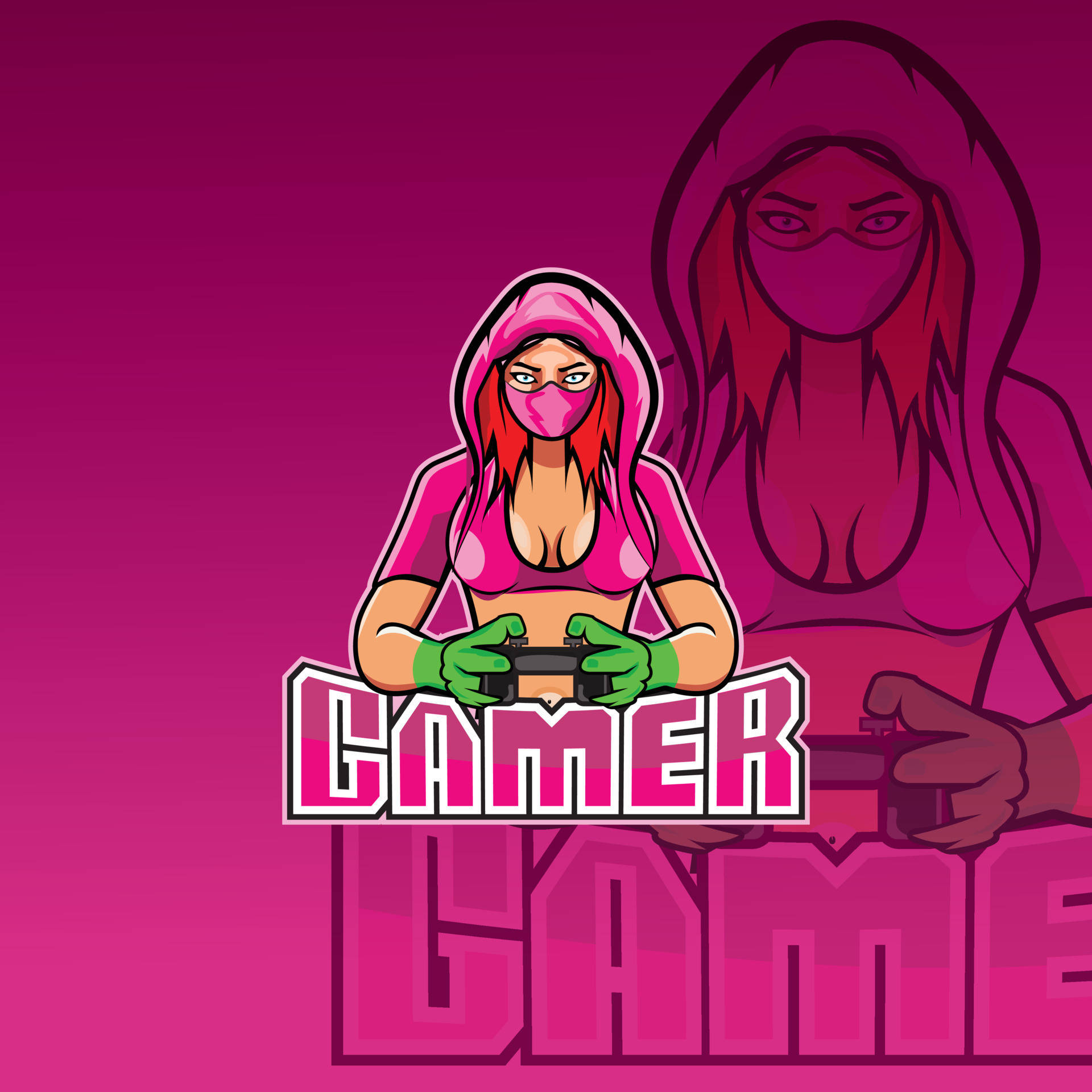 Dark Pink Hooded Girl Gamer Logo Wallpaper