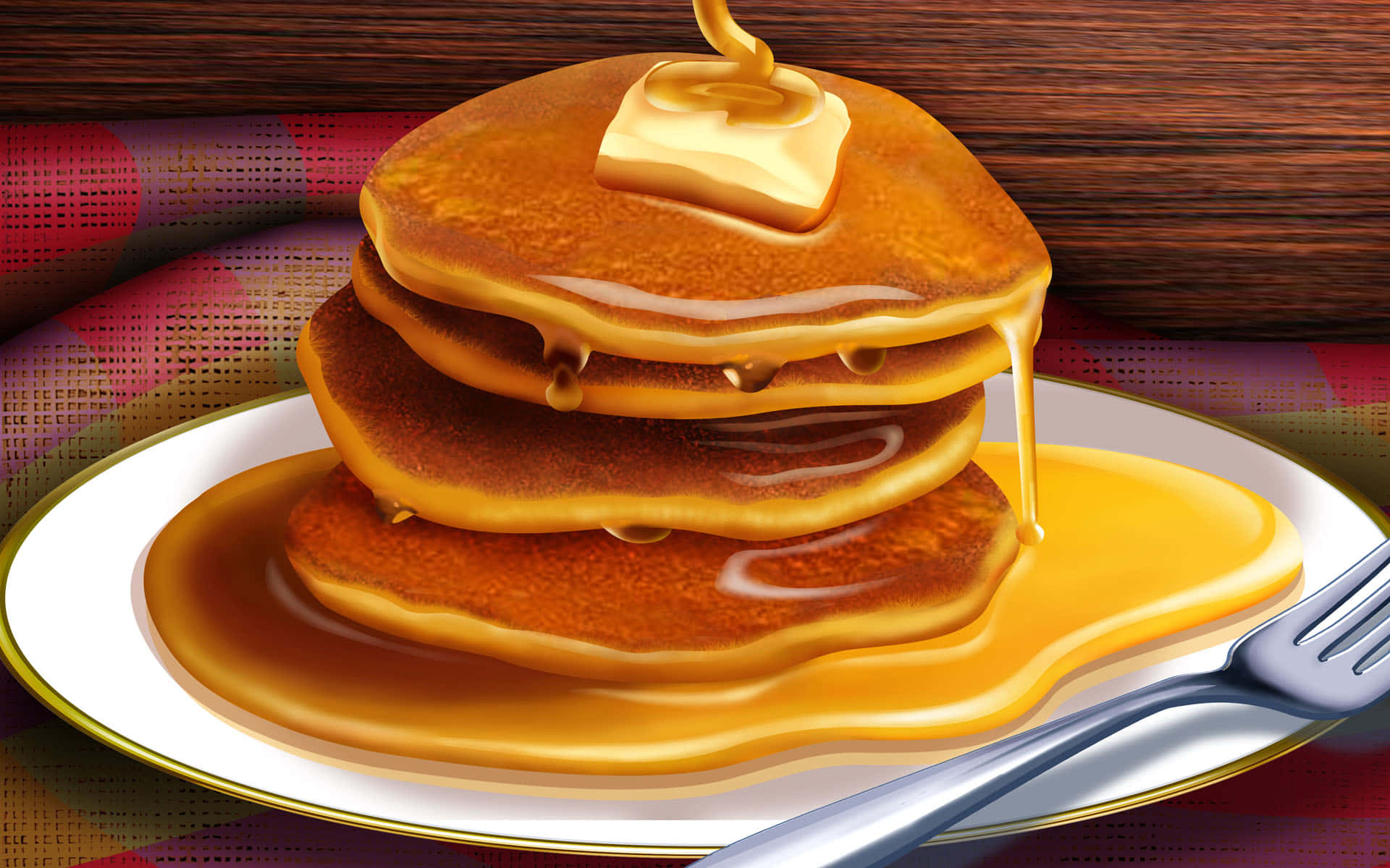 Pancakes On A Plate With Syrup Wallpaper