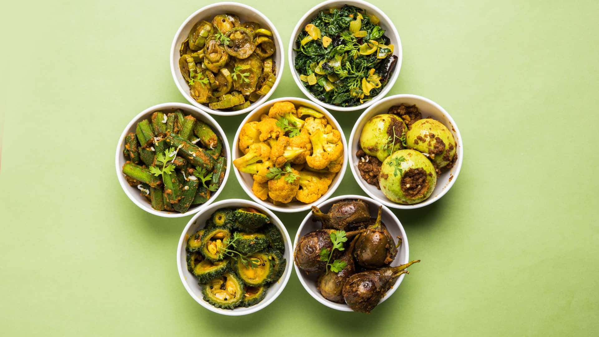 A Group Of Bowls With Different Vegetables In Them Wallpaper