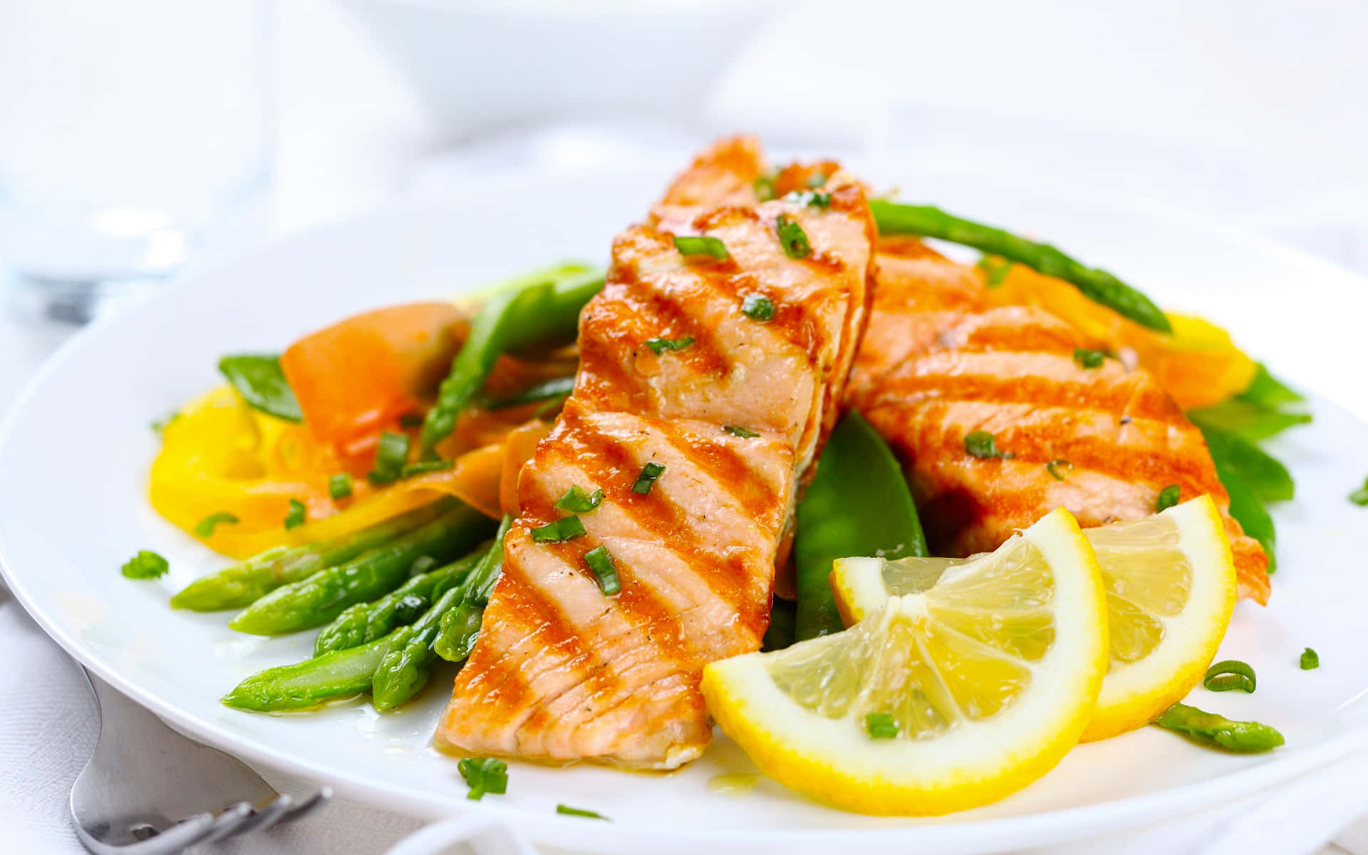 Salmon And Vegetables On A Plate Wallpaper