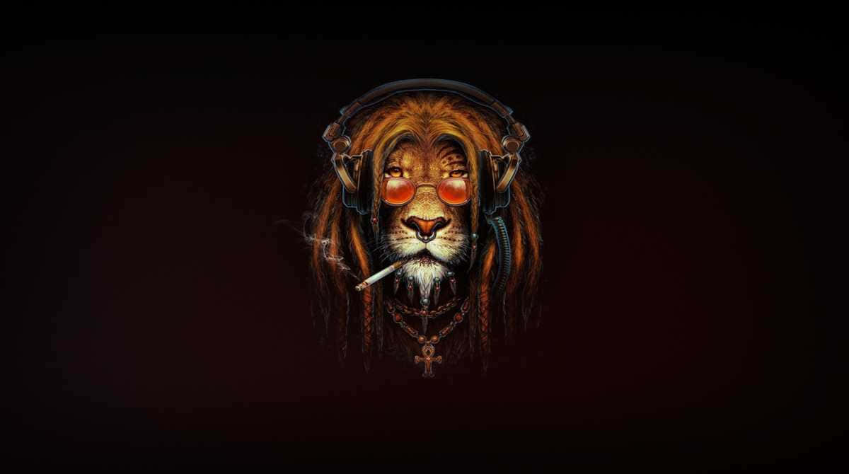 Desktop Picture Lion With Headphones