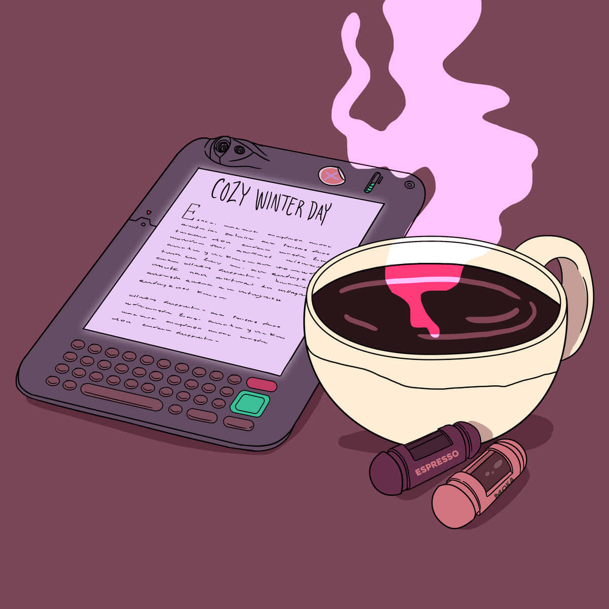 Digital Art Of Cozy Winter Aesthetic Coffee And Tablet Wallpaper