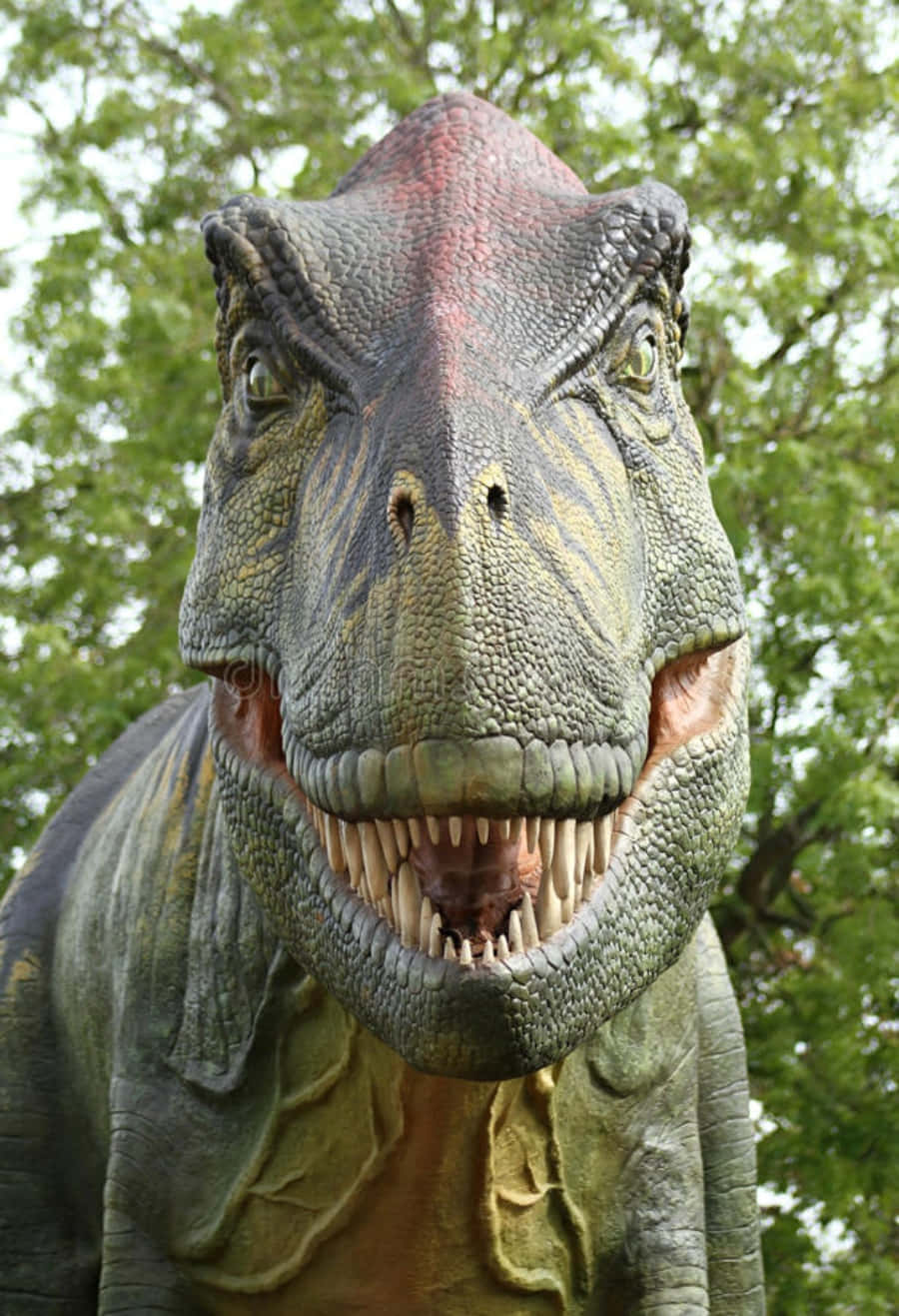 A T - Rex Statue With Its Mouth Open