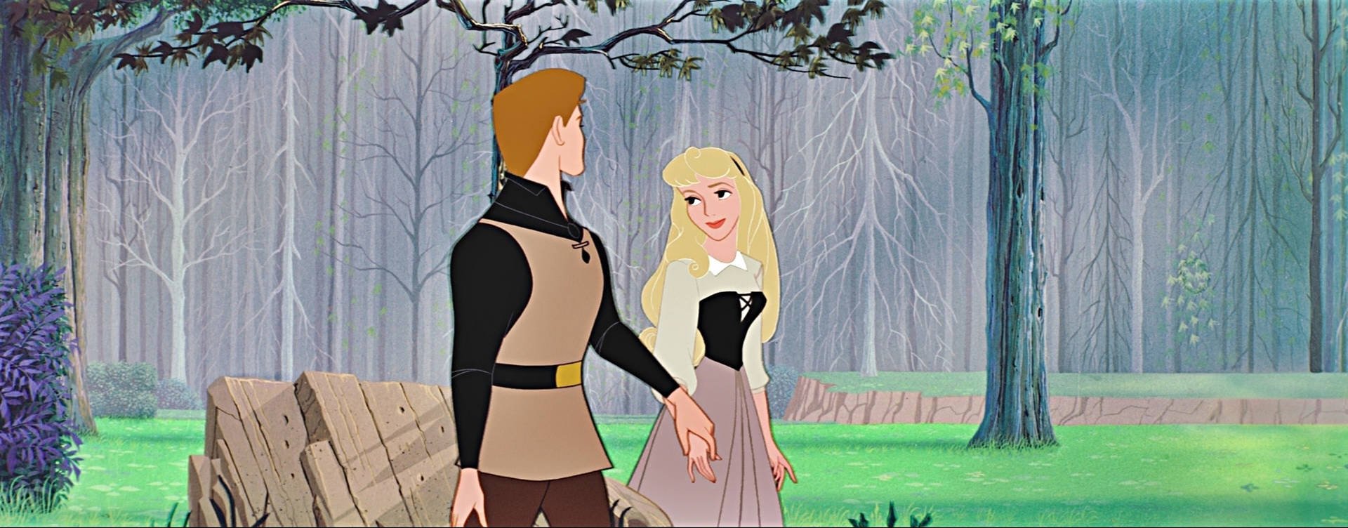 Disney Princess And Prince In Forest Wallpaper