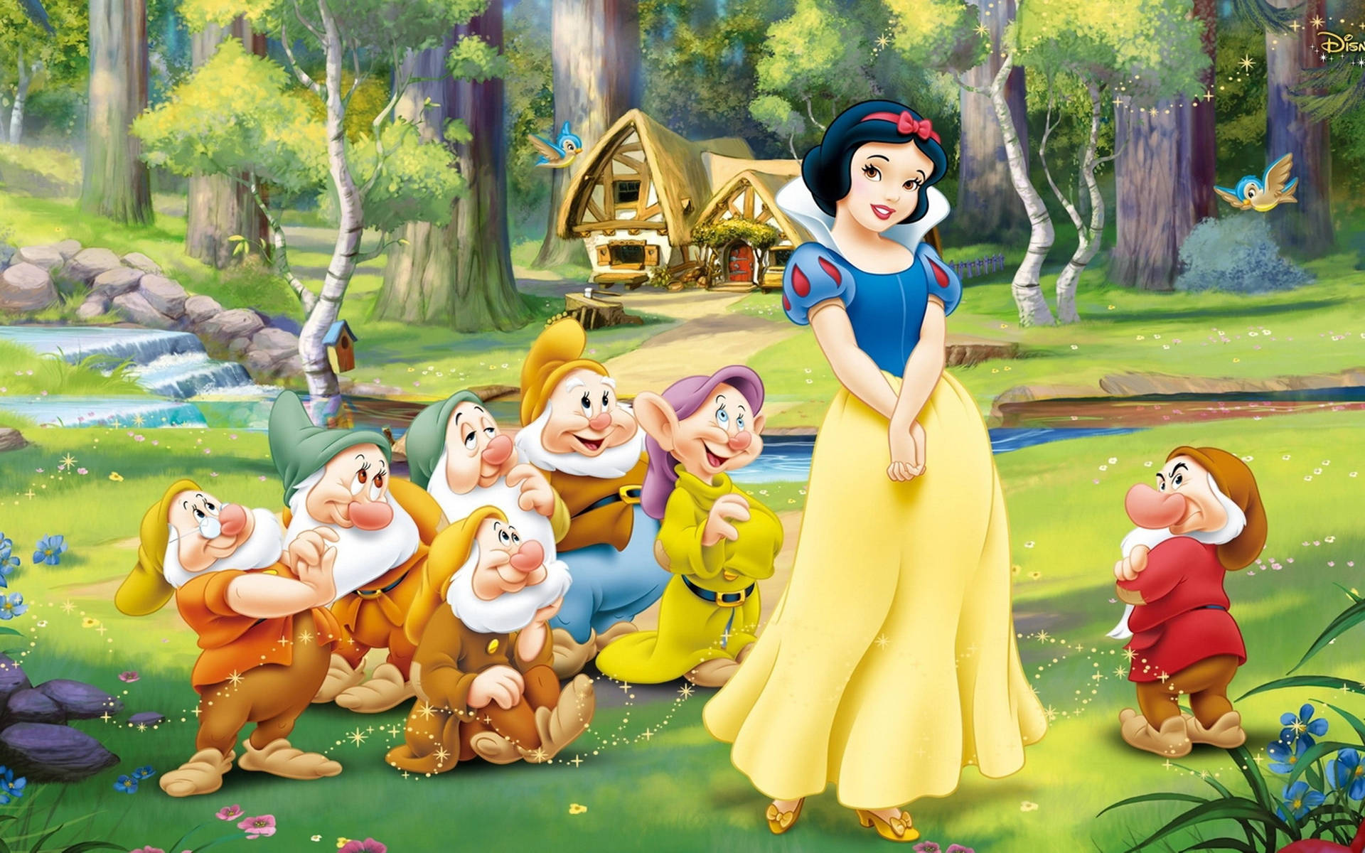 "Disney Princess - Snow White Cheerful Moment with her Loyal Dwarfs" Wallpaper