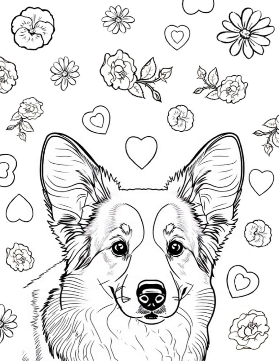 Cute Dog Flowers Coloring Page Picture