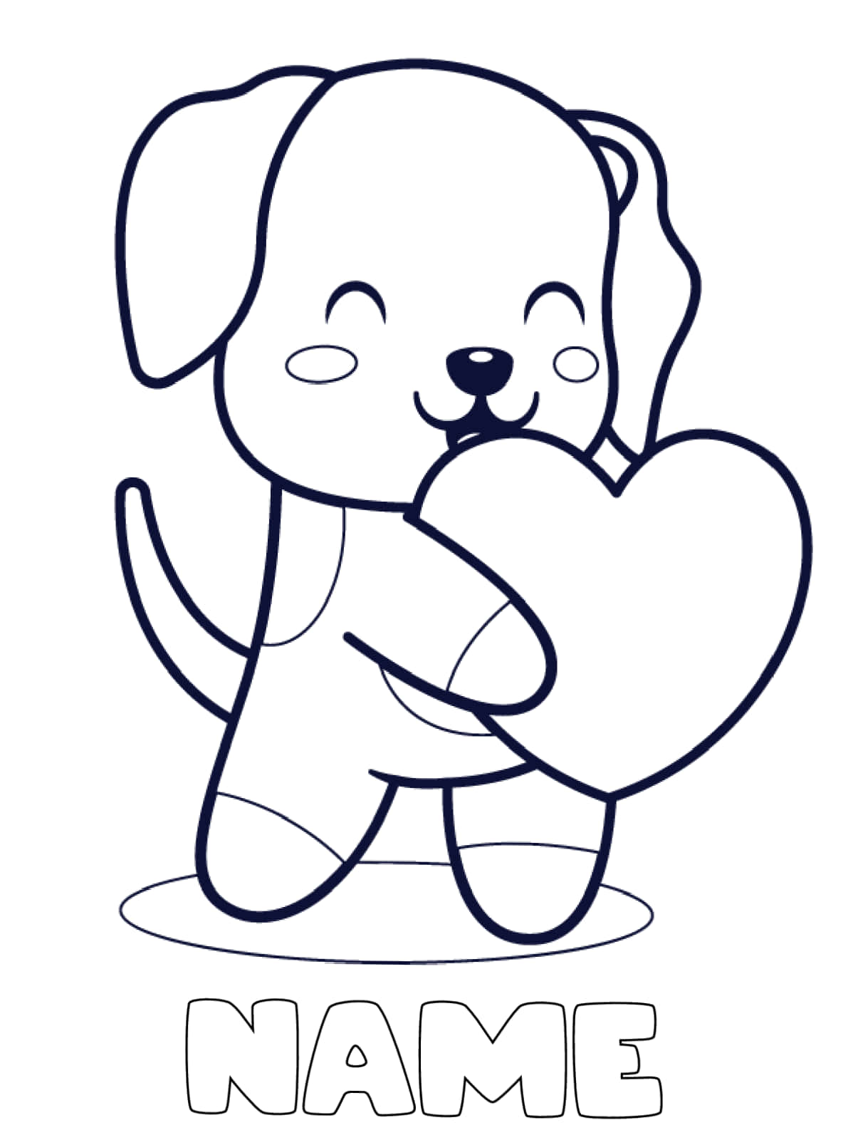 Cute Dog Heart Kids Coloring Picture