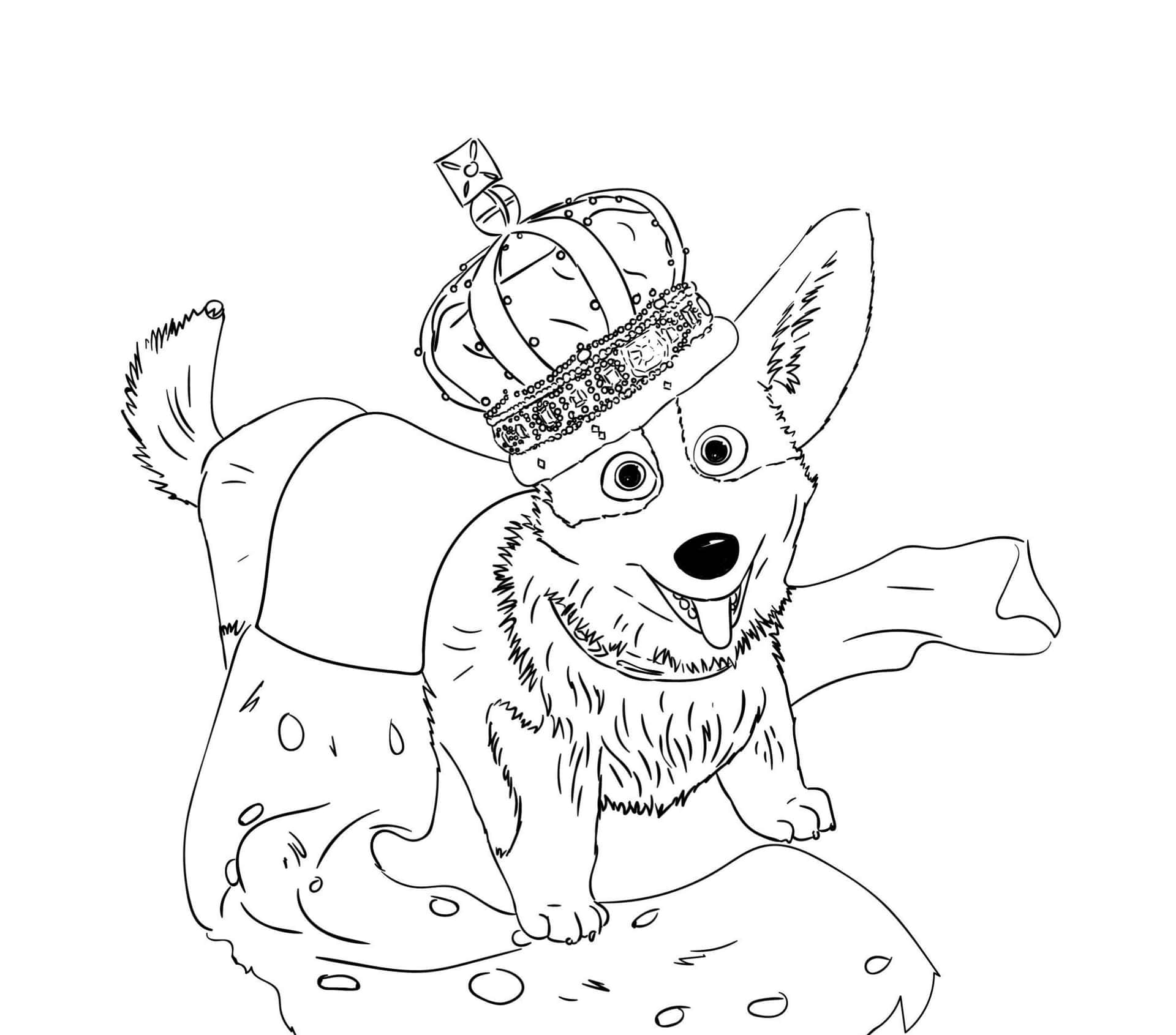 Corgi Dog Crown Coloring Activity Picture