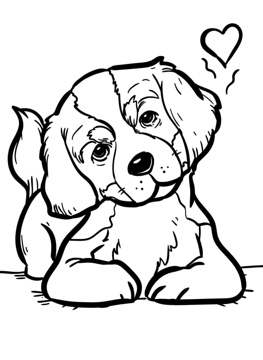 Dog Cute Heart Coloring Page Picture
