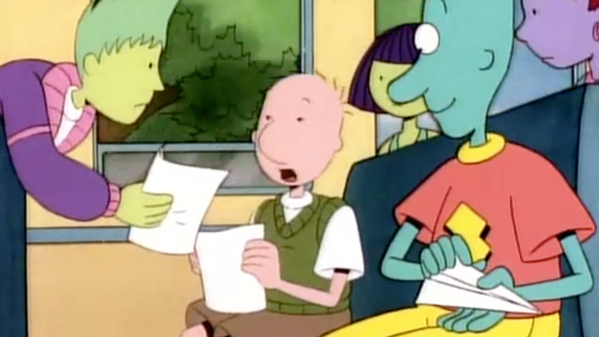 Doug Funnie and Skeeter Valentine Studying in a Classroom Wallpaper