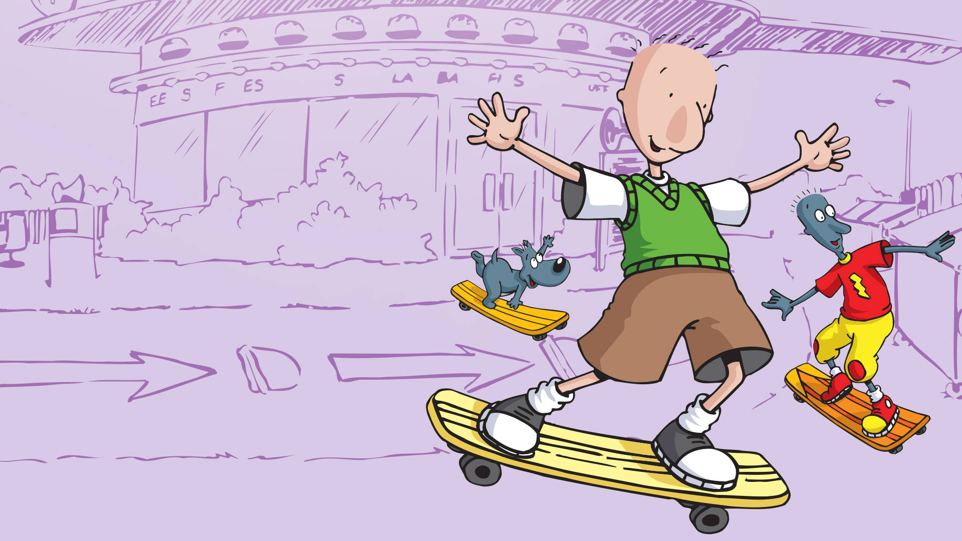 Doug With Friends On Skateboard Wallpaper