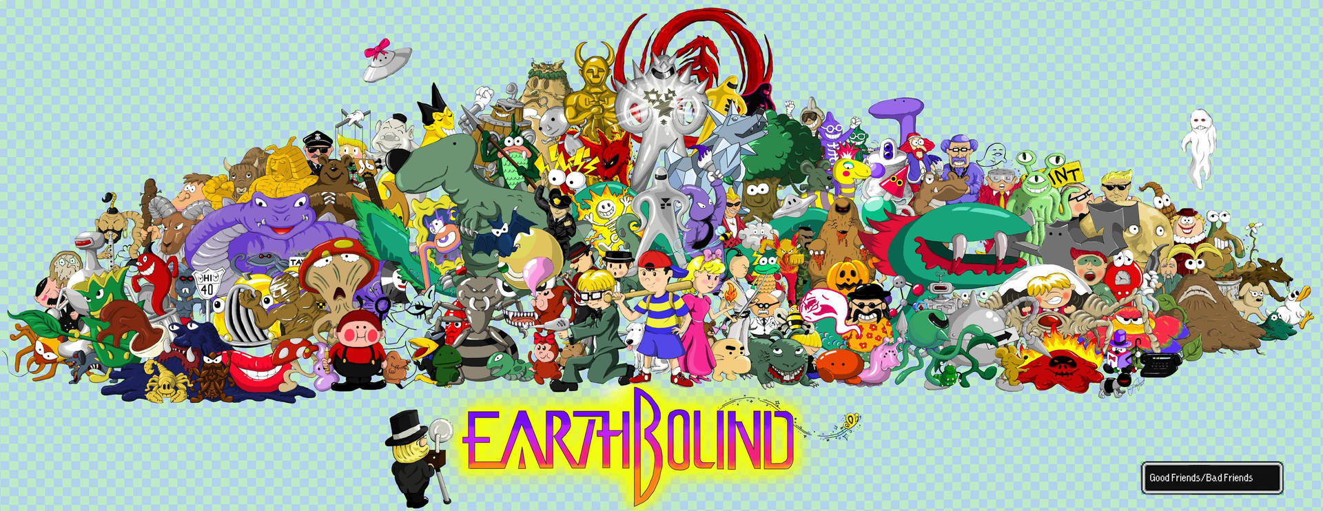 The Team of Earthbound | Description: Heroes of Earthbound, Jeff, Paula, Poo and Ness journey through various lands, uniting forces to stand against Giygas | Related Keywords: Earthbound, Jeff, Paula, Poo, Ness, Giygas, Adventure, Video Game Wallpaper